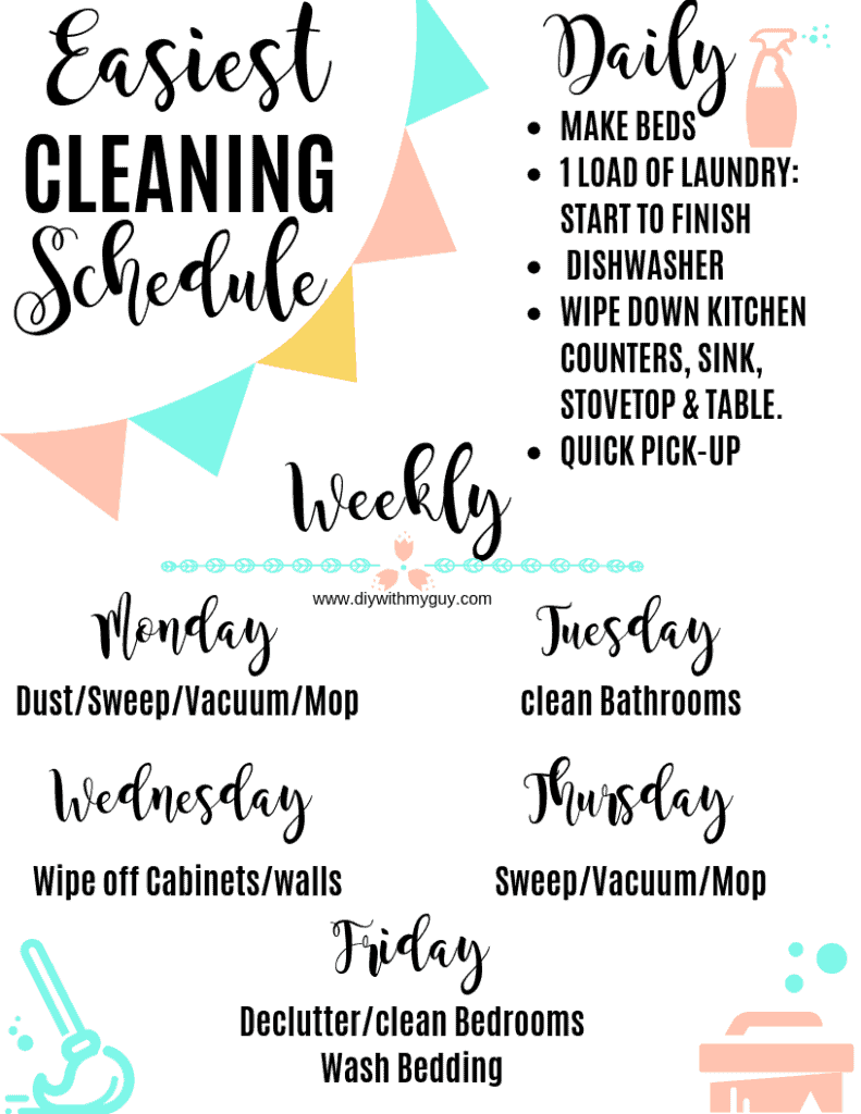 Weekly cleaning schedule Printable Daily cleaning checklist