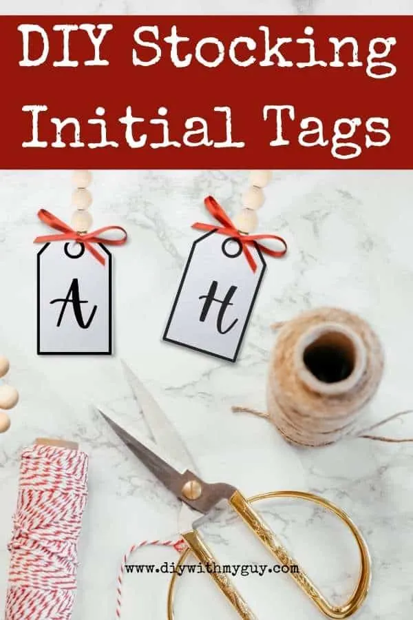 DIY Stocking Initial Tags with scissors and twine