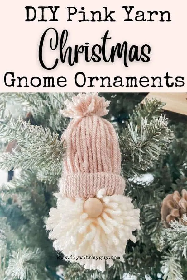 Pink gnome ornament on Christmas tree