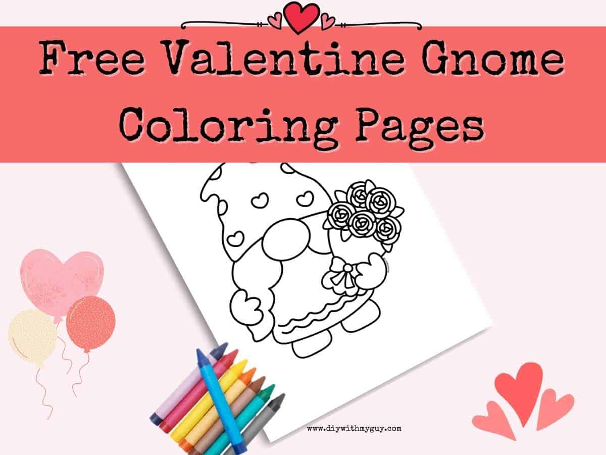Valentine gnome coloring pages printable
