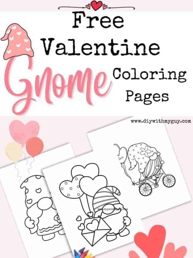 Gnome Valentine Coloring Pages (FREE)