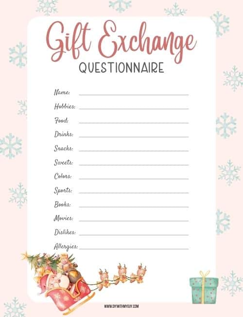 Gift Exchange Questionnaire printable